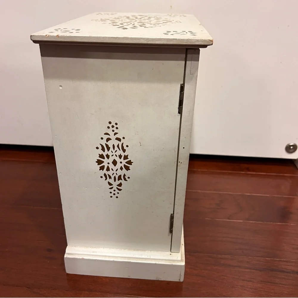 Vintage Jewelry Box French Provincial White Cabinet Music Box hand painted